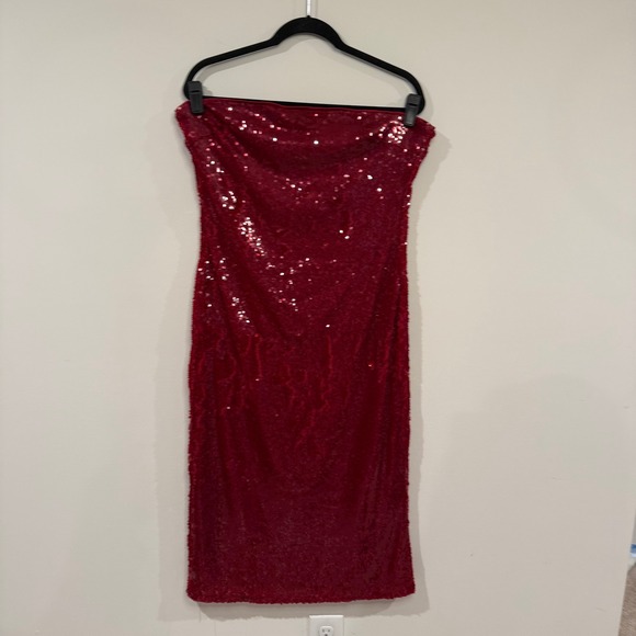 LUCY PARIS‎ Strapless Sequin Sheath Dress Women's Party Cocktail Burgundy Red - Picture 3 of 9